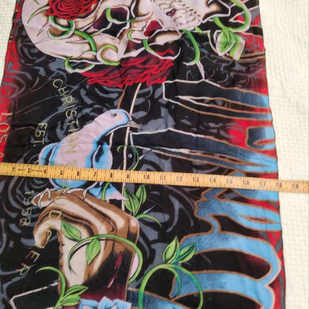Christian Audigier Los Angeles Skull and Roses Graphic Scarf